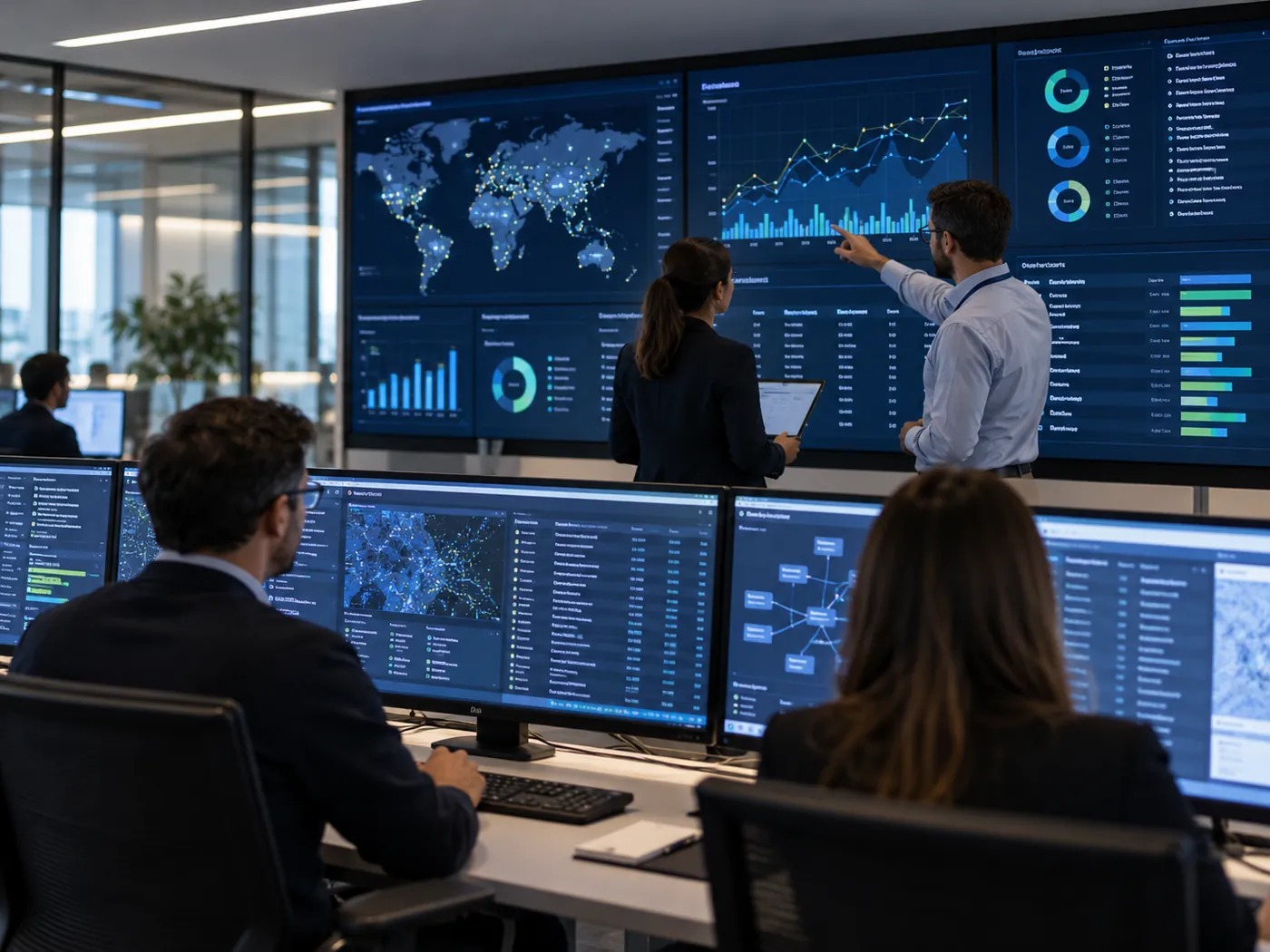 Equipo analizando indicadores en una sala de control